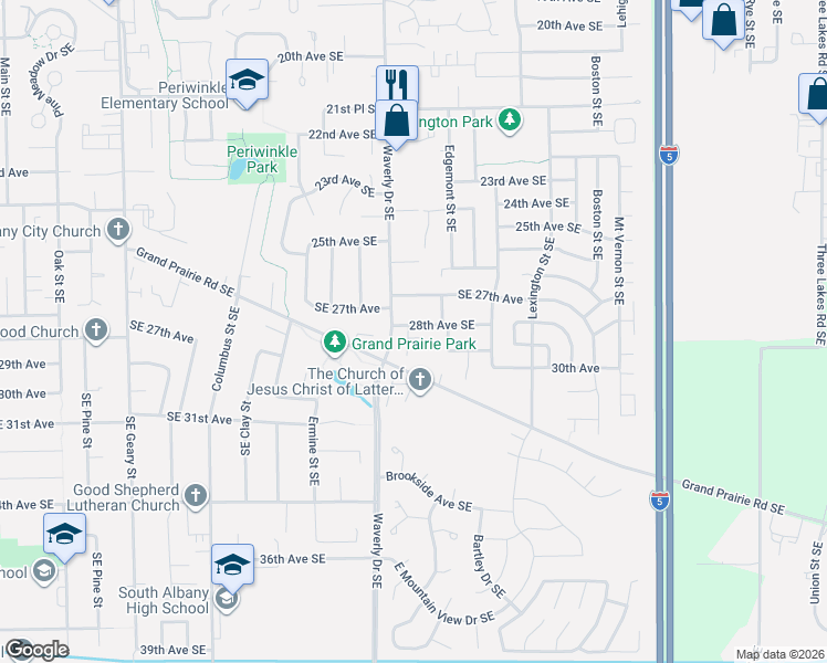 map of restaurants, bars, coffee shops, grocery stores, and more near 2801 Raleigh Court Southeast in Albany