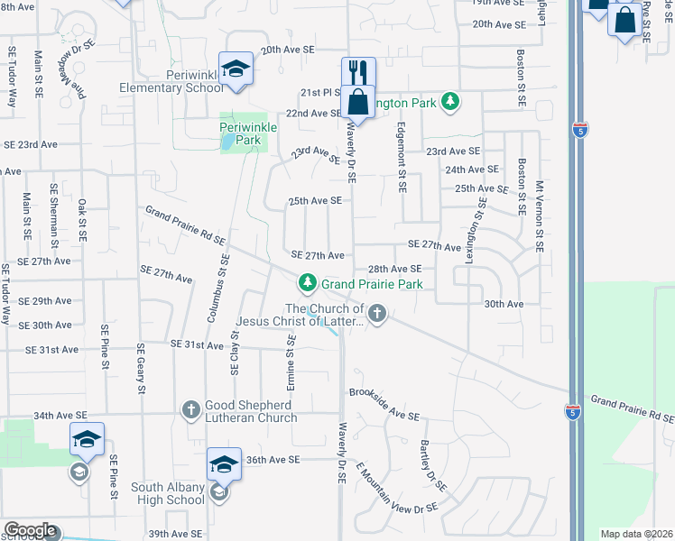 map of restaurants, bars, coffee shops, grocery stores, and more near 2601 Prairie Place Southeast in Albany