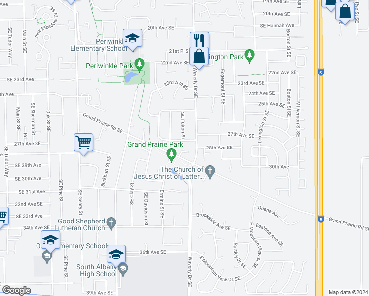 map of restaurants, bars, coffee shops, grocery stores, and more near 2515 Prairie Place Southeast in Albany
