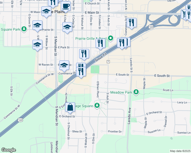 map of restaurants, bars, coffee shops, grocery stores, and more near 308 East Raven Street in Belle Plaine