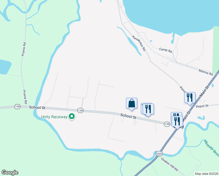 map of restaurants, bars, coffee shops, grocery stores, and more near 29 Depot Street in Unity