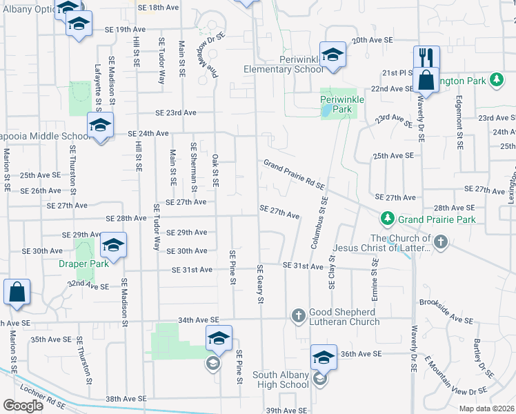 map of restaurants, bars, coffee shops, grocery stores, and more near 1801 27th Avenue Southeast in Albany