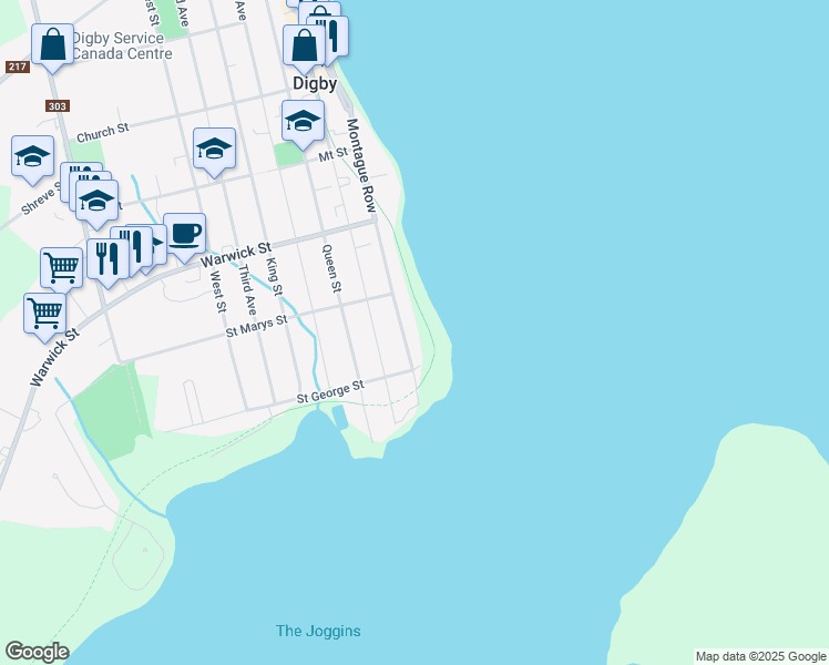 map of restaurants, bars, coffee shops, grocery stores, and more near 42 Montague Row in Digby