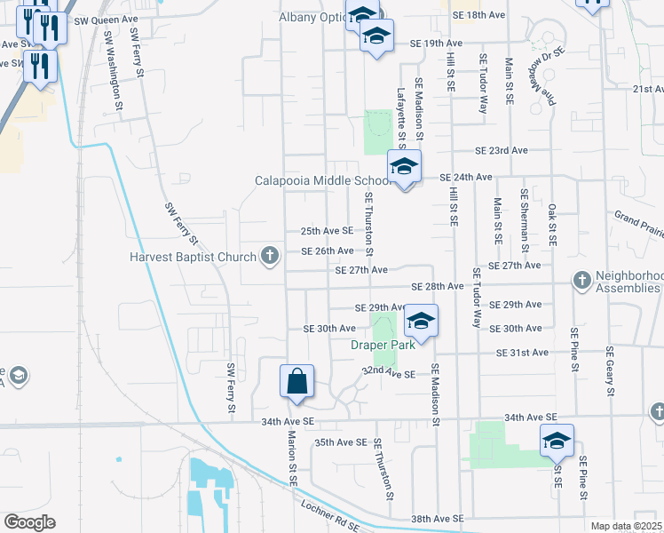 map of restaurants, bars, coffee shops, grocery stores, and more near 537 Southeast 26th Avenue in Albany