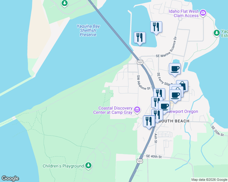 map of restaurants, bars, coffee shops, grocery stores, and more near 322 Southwest 30th Street in Newport