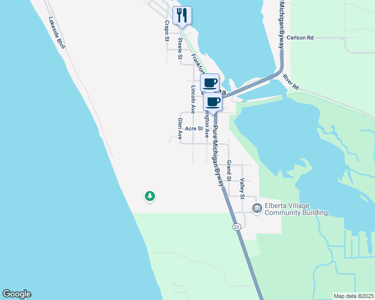 map of restaurants, bars, coffee shops, grocery stores, and more near 327-341 Bigley Street in Elberta
