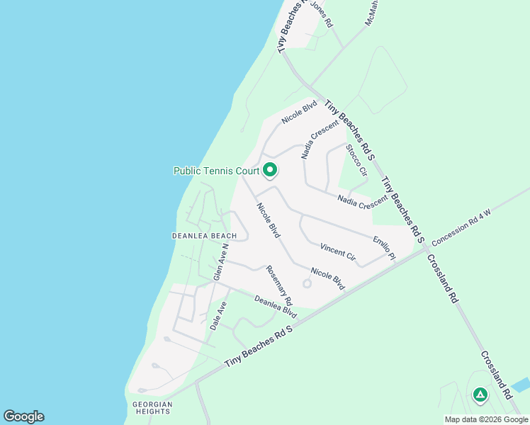 map of restaurants, bars, coffee shops, grocery stores, and more near 97 Nicole Boulevard in Simcoe County