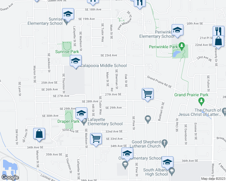 map of restaurants, bars, coffee shops, grocery stores, and more near 1383 27th Avenue Southeast in Albany