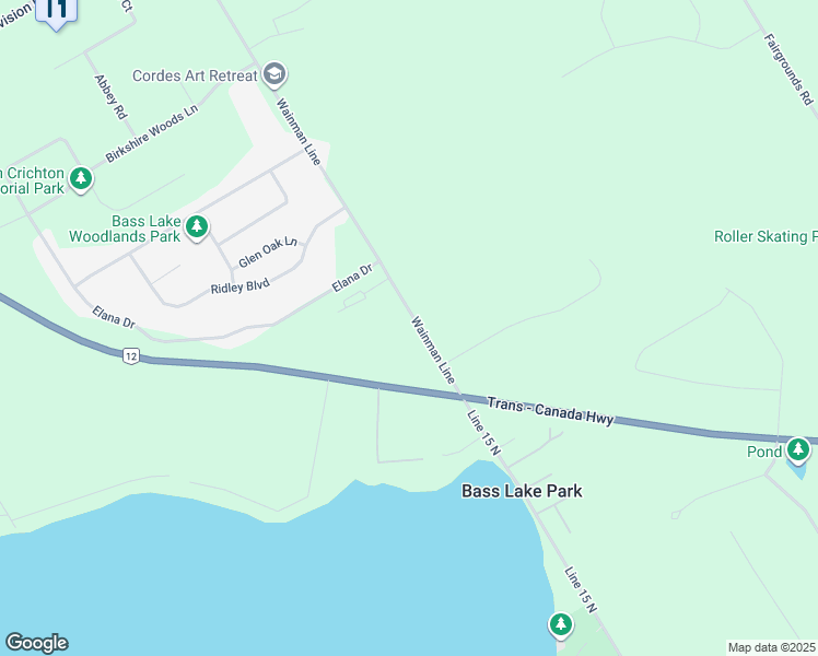 map of restaurants, bars, coffee shops, grocery stores, and more near 4280 Wainman Line in Orillia