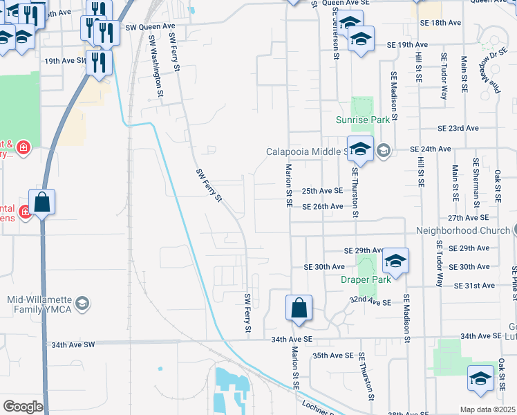 map of restaurants, bars, coffee shops, grocery stores, and more near 2485 Southeast Lyon Street in Albany