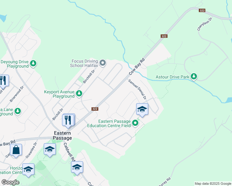 map of restaurants, bars, coffee shops, grocery stores, and more near 535 Cow Bay Road in Eastern Passage