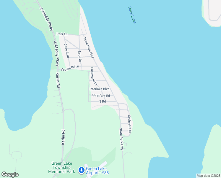 map of restaurants, bars, coffee shops, grocery stores, and more near 4825 State Park Highway in Interlochen