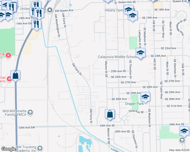 map of restaurants, bars, coffee shops, grocery stores, and more near 120 25th Avenue Southeast in Albany