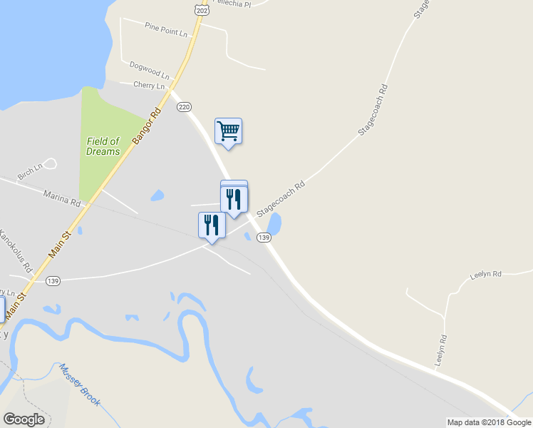 map of restaurants, bars, coffee shops, grocery stores, and more near 13 Stagecoach Road in Unity