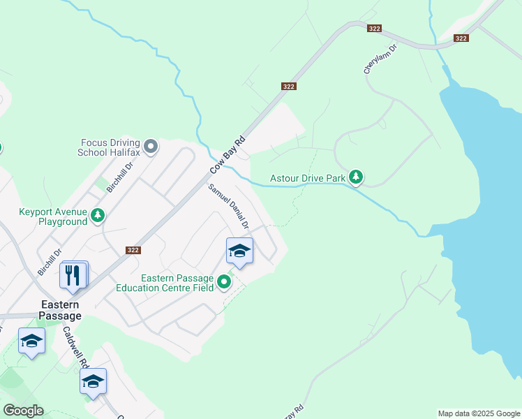 map of restaurants, bars, coffee shops, grocery stores, and more near 89 Atikian Drive in Eastern Passage