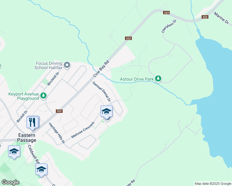 map of restaurants, bars, coffee shops, grocery stores, and more near 89 Atikian Drive in Eastern Passage
