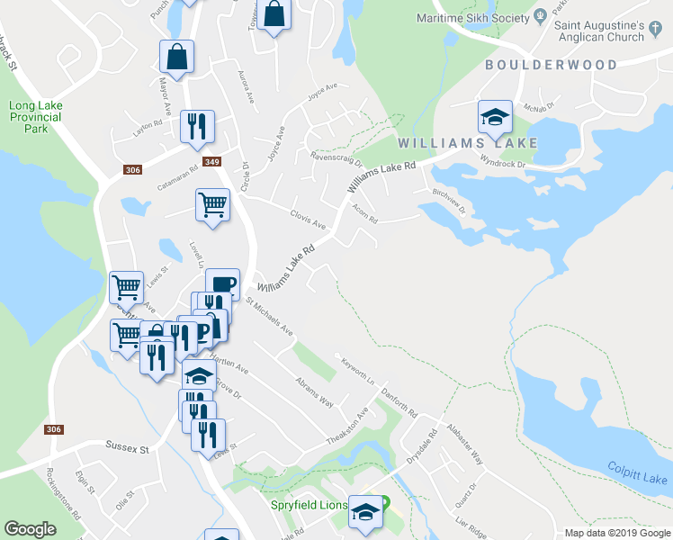 map of restaurants, bars, coffee shops, grocery stores, and more near 20B Colpitt Lake Road in Halifax