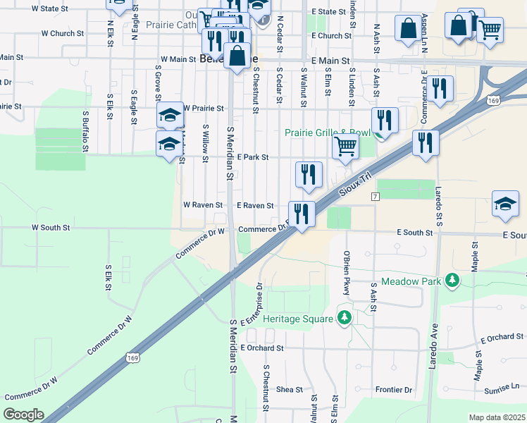 map of restaurants, bars, coffee shops, grocery stores, and more near 222 Commerce Drive East in Belle Plaine