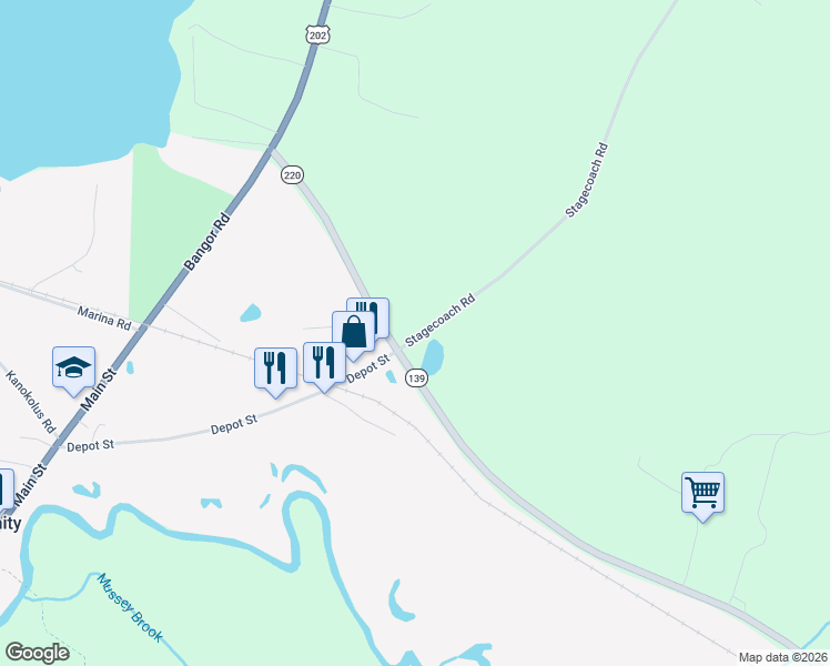 map of restaurants, bars, coffee shops, grocery stores, and more near 13 Stagecoach Road in Unity