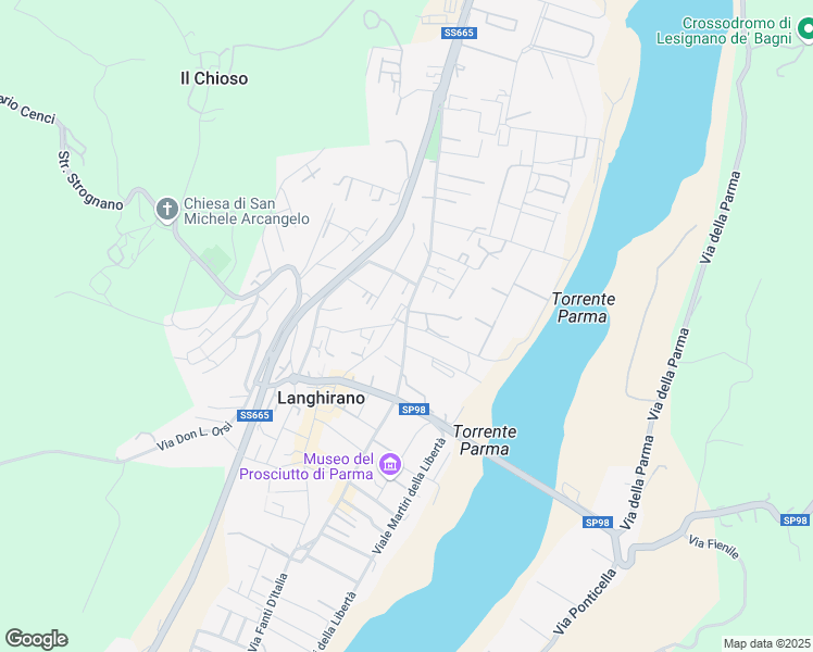 map of restaurants, bars, coffee shops, grocery stores, and more near 35 Via Roma in Langhirano
