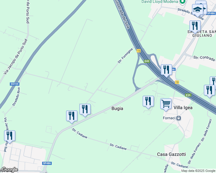 map of restaurants, bars, coffee shops, grocery stores, and more near 56 Stradello Canale di Corlo in Baggiovara