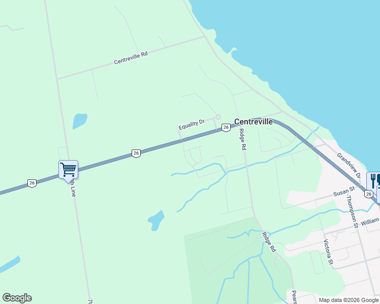 map of restaurants, bars, coffee shops, grocery stores, and more near 6 Driftwood Lane in Meaford
