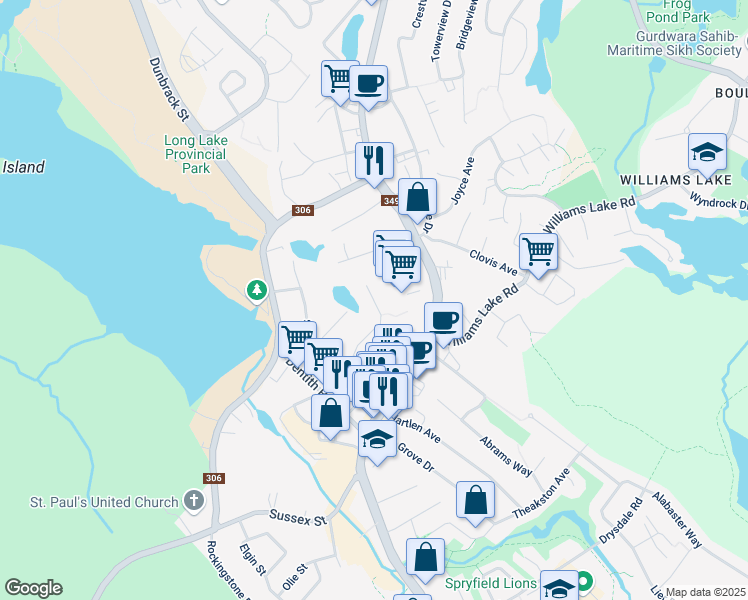 map of restaurants, bars, coffee shops, grocery stores, and more near Lovell Lane in Halifax