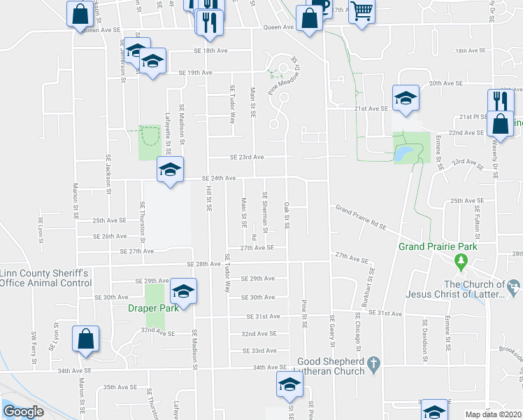 map of restaurants, bars, coffee shops, grocery stores, and more near 2444 Southeast Sherman Street in Albany