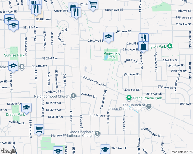 map of restaurants, bars, coffee shops, grocery stores, and more near 1929 Grand Prairie Road Southeast in Albany