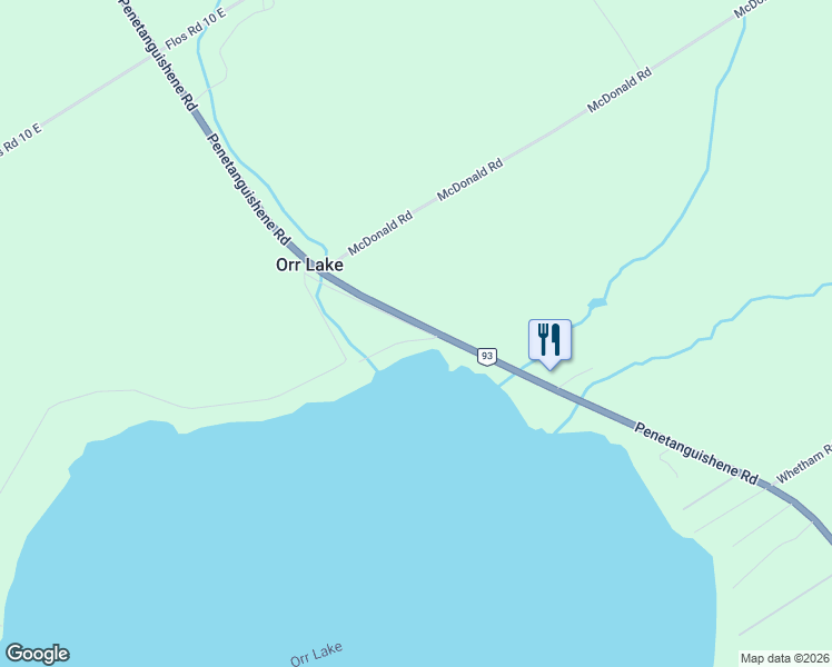 map of restaurants, bars, coffee shops, grocery stores, and more near 5724 Penetanguishene Road in Elmvale