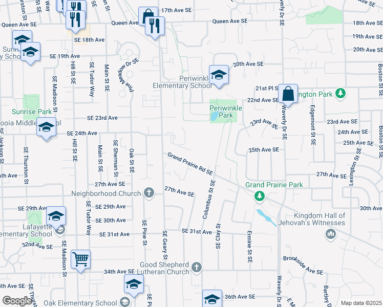 map of restaurants, bars, coffee shops, grocery stores, and more near 1890 Valley Park Drive Southeast in Albany