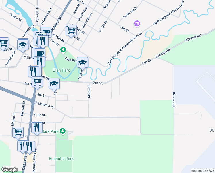 map of restaurants, bars, coffee shops, grocery stores, and more near 178 7th Street in Clintonville