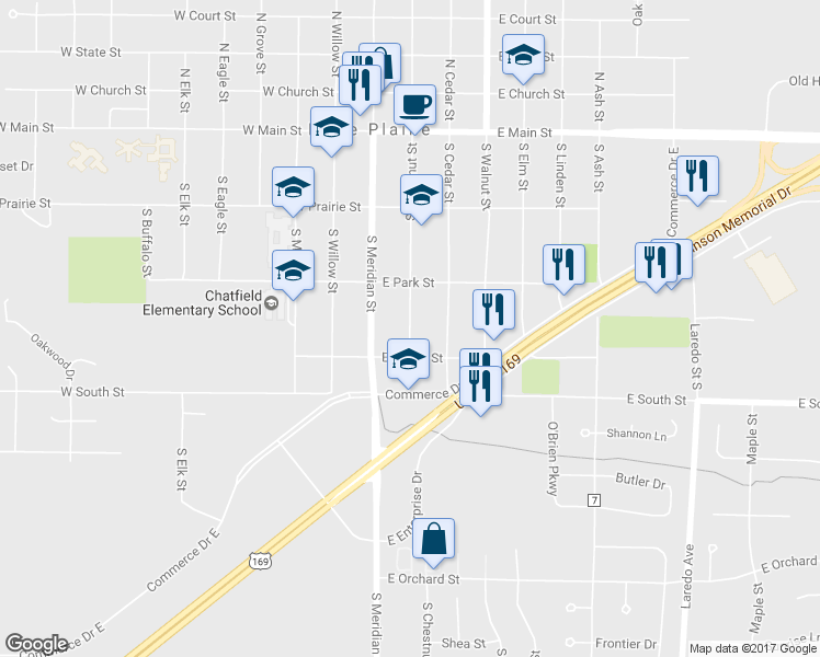 map of restaurants, bars, coffee shops, grocery stores, and more near 323 South Chestnut Street in Belle Plaine
