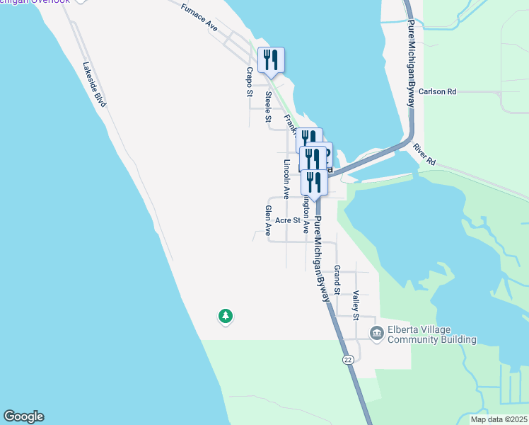 map of restaurants, bars, coffee shops, grocery stores, and more near 845-847 Glen Avenue in Elberta