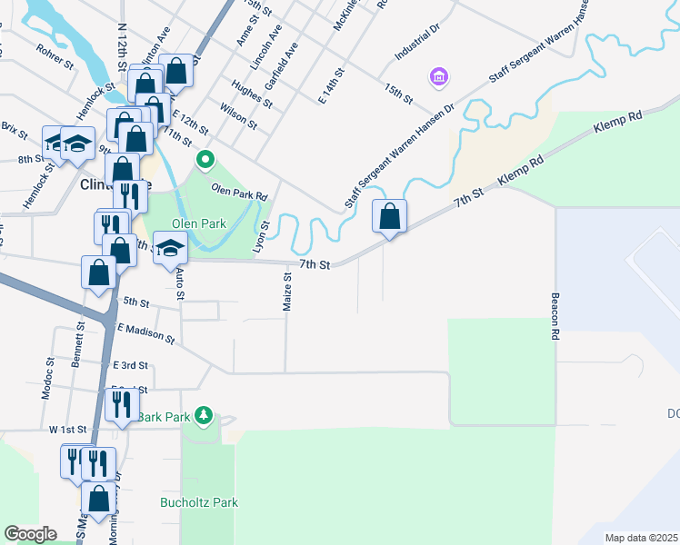 map of restaurants, bars, coffee shops, grocery stores, and more near 178 7th Street in Clintonville