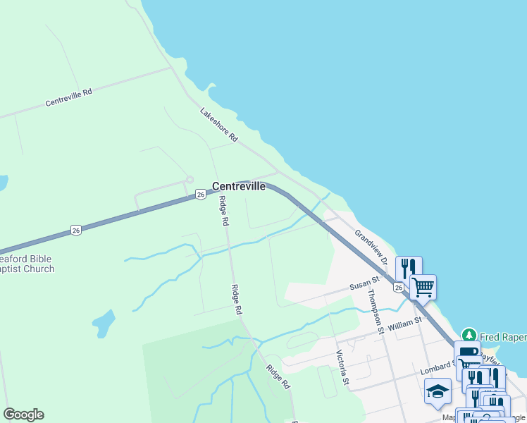 map of restaurants, bars, coffee shops, grocery stores, and more near 42 Albery Court in Meaford