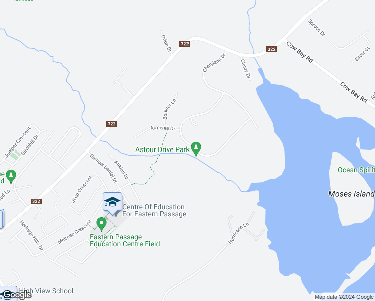 map of restaurants, bars, coffee shops, grocery stores, and more near 51 Astour Drive in Eastern Passage