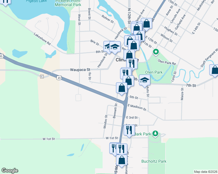 map of restaurants, bars, coffee shops, grocery stores, and more near 45 6th Street in Clintonville