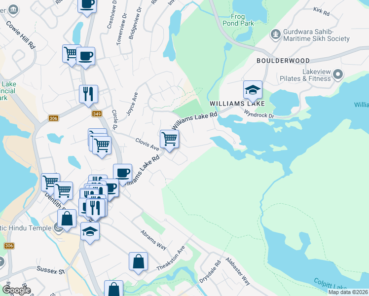 map of restaurants, bars, coffee shops, grocery stores, and more near 15 Acorn Road in Halifax