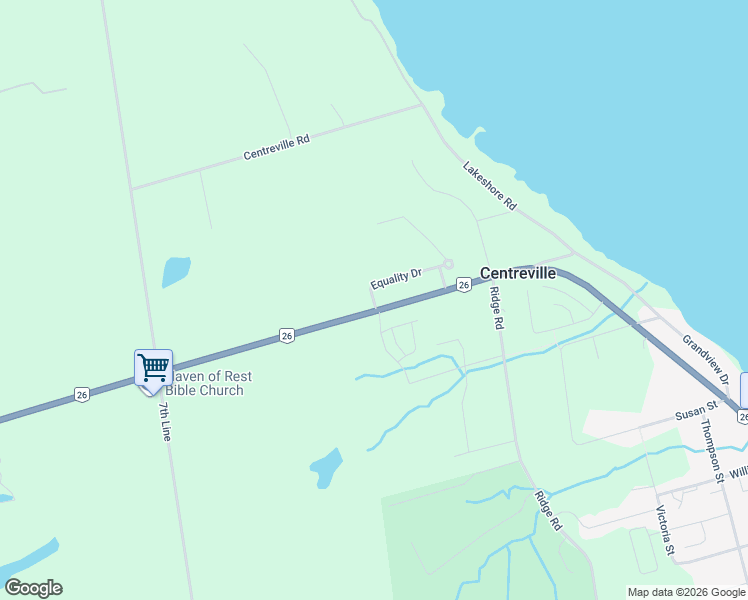 map of restaurants, bars, coffee shops, grocery stores, and more near Equality Drive in Meaford