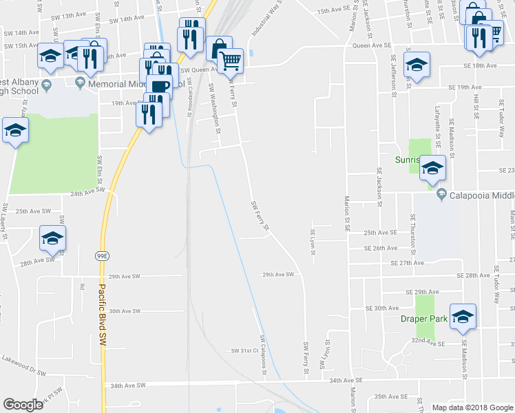 map of restaurants, bars, coffee shops, grocery stores, and more near 2475 Southwest Ferry Street in Albany
