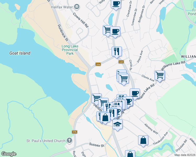 map of restaurants, bars, coffee shops, grocery stores, and more near 2 Schnare Street in Halifax