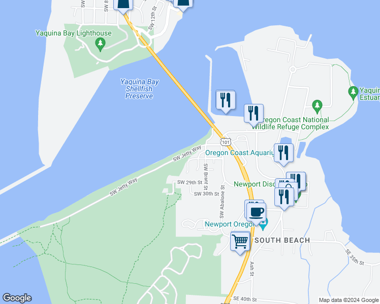 map of restaurants, bars, coffee shops, grocery stores, and more near 223 SW 26th St in Newport