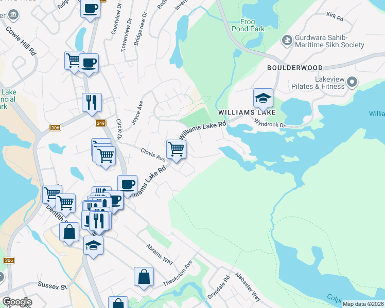 map of restaurants, bars, coffee shops, grocery stores, and more near 10 Acorn Road in Halifax