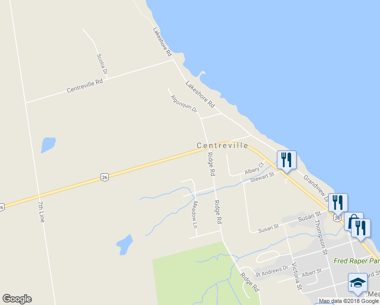 map of restaurants, bars, coffee shops, grocery stores, and more near 86 Ontario 26 in Meaford