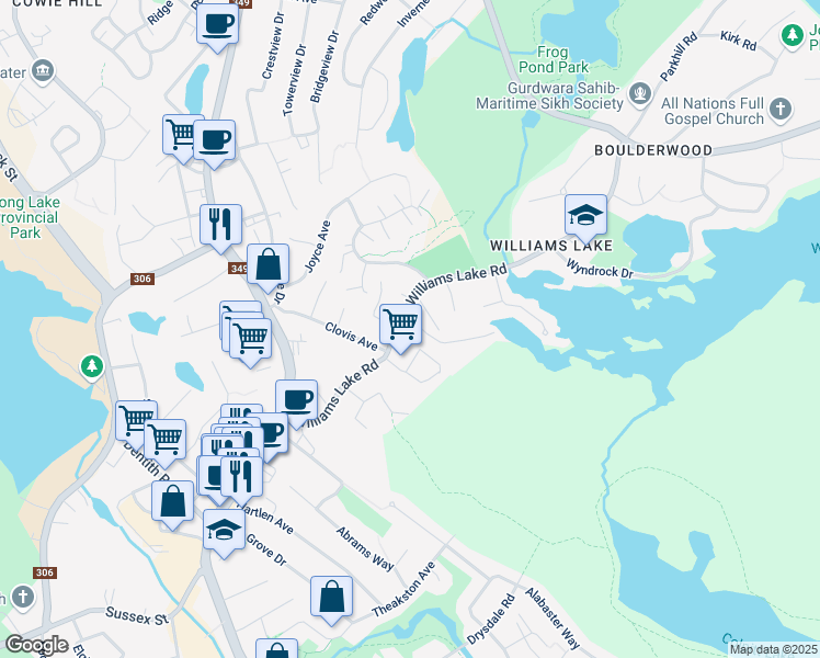 map of restaurants, bars, coffee shops, grocery stores, and more near 3 Acorn Road in Halifax