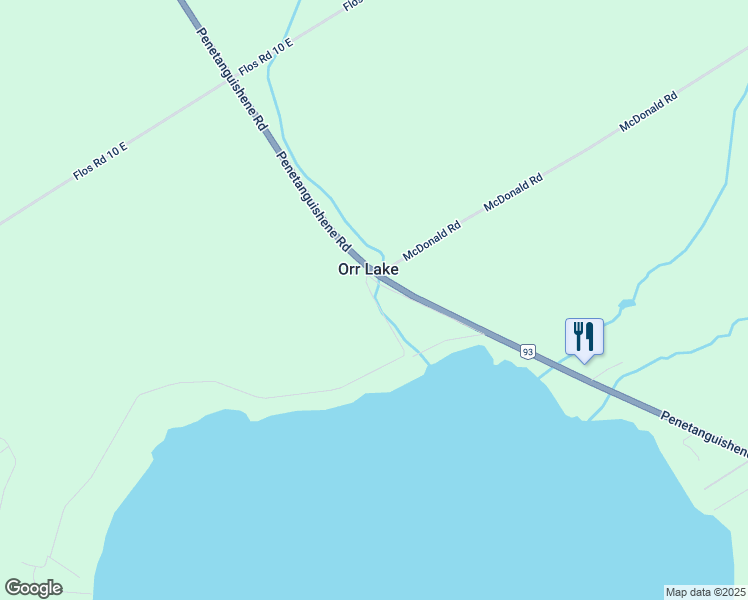 map of restaurants, bars, coffee shops, grocery stores, and more near 2354 North Orr Lake Road in Elmvale