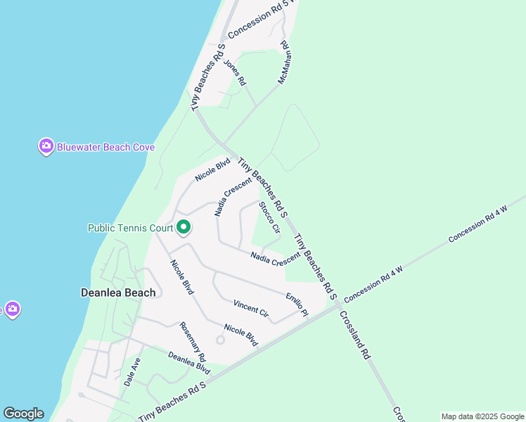 map of restaurants, bars, coffee shops, grocery stores, and more near 46 Stocco Circle in Simcoe County