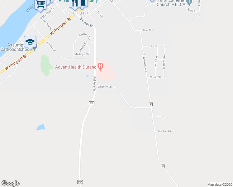 map of restaurants, bars, coffee shops, grocery stores, and more near 175 Country Lane in Durand
