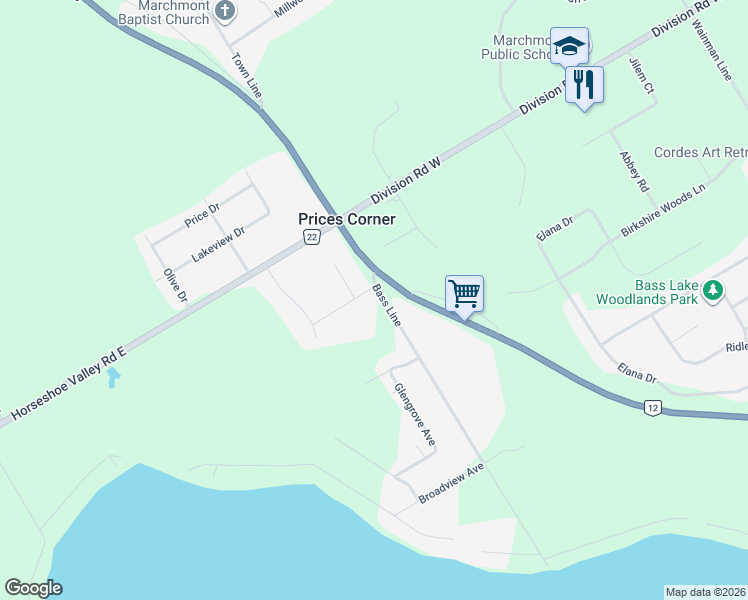 map of restaurants, bars, coffee shops, grocery stores, and more near 4 Orser Drive in Orillia